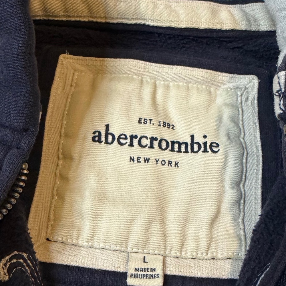 Vtg Abercrombie & Fitch Y2K Hoodie Large Navy Zip Up Logo Fleece Sweatshirt - Picture 3 of 6